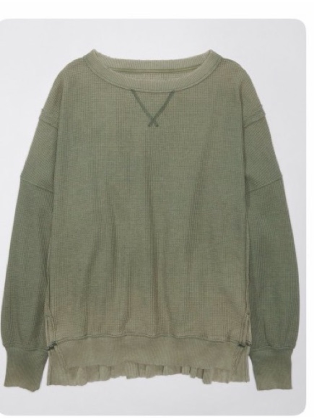 American Eagle Outfitters Olive Waffle-Knit Sweatshirt